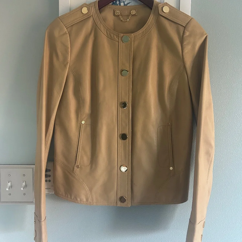 Tory Burch Tan Leather Jacket Size Small